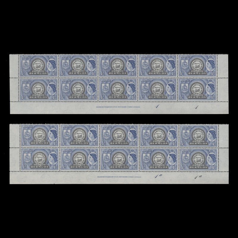 Bermuda 1953 (MNH) 4d Postmaster Perot's Stamp imprint/plate blocks