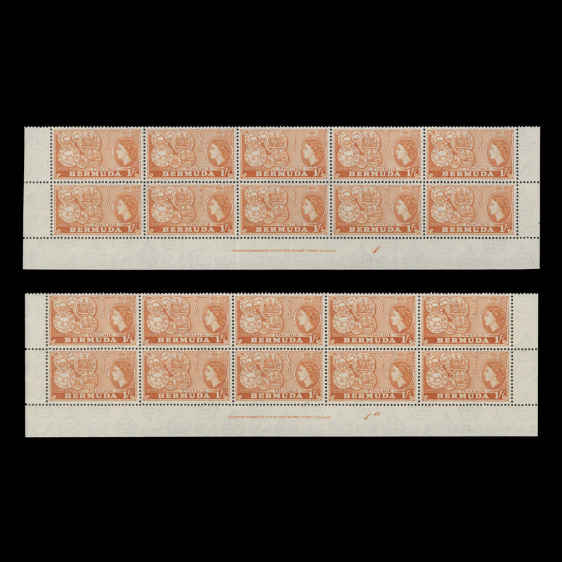 Bermuda 1953 (MNH) 1s Early Coinage imprint/plate blocks
