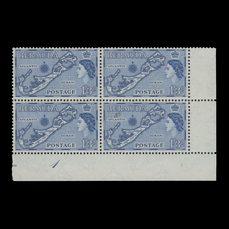 Bermuda 1953 (MNH) 1s3d Map plate 1 block, die I, blue shade