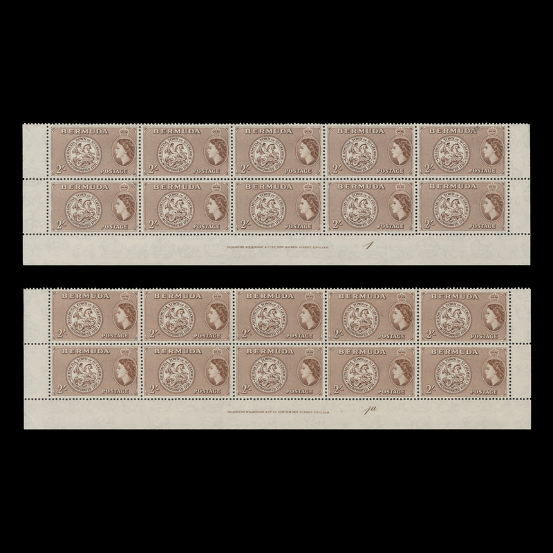 Bermuda 1953 (MLH) 2s Arms of St George imprint/plate blocks