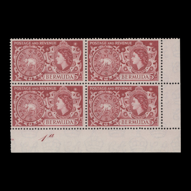 Bermuda 1953 (MNH) 5s Tog Coin plate 1a block