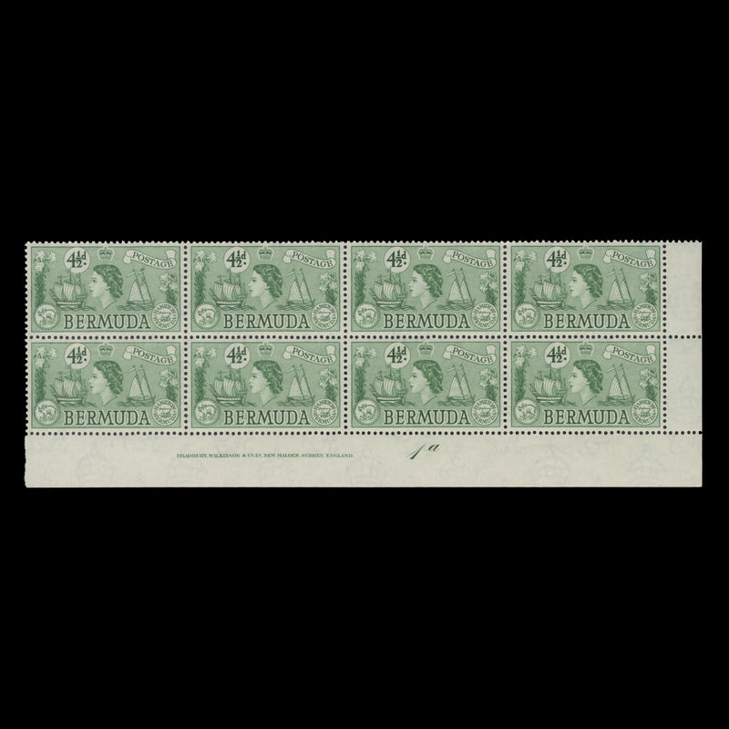 Bermuda 1953 (MNH) 4½d Sea Venture imprint/plate 1a block