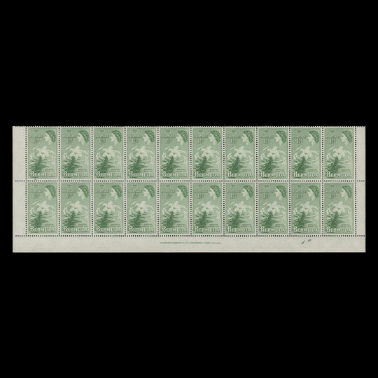 Bermuda 1954 (MNH) 1½d Easter Lily imprint/plate 1a block