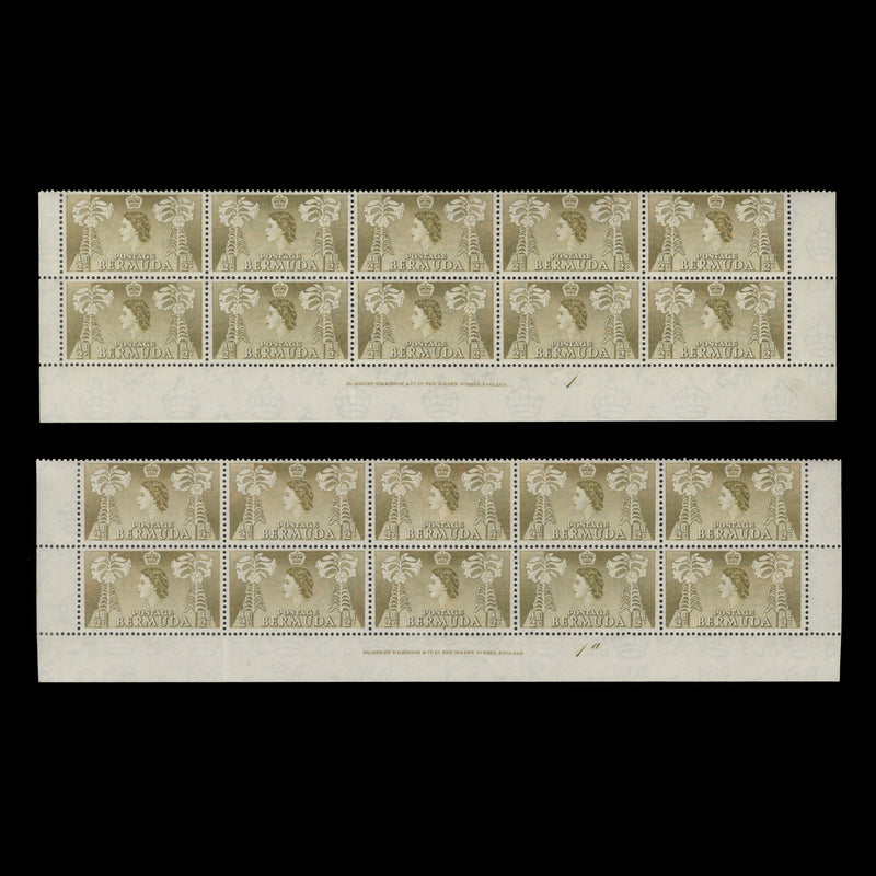 Bermuda 1954 (MNH) ½d Easter Lilies imprint/plate blocks in yellow-olive