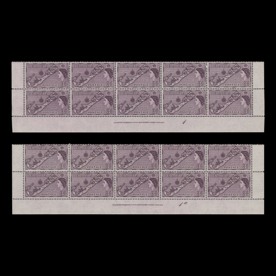 Bermuda 1954 (MNH) 3d Map imprint/plate blocks, die I