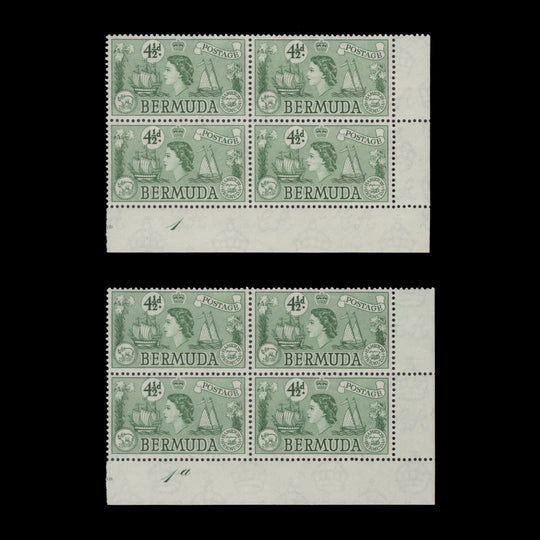 Bermuda 1954 (MNH) 4½d Sea Venture imprint/plate blocks