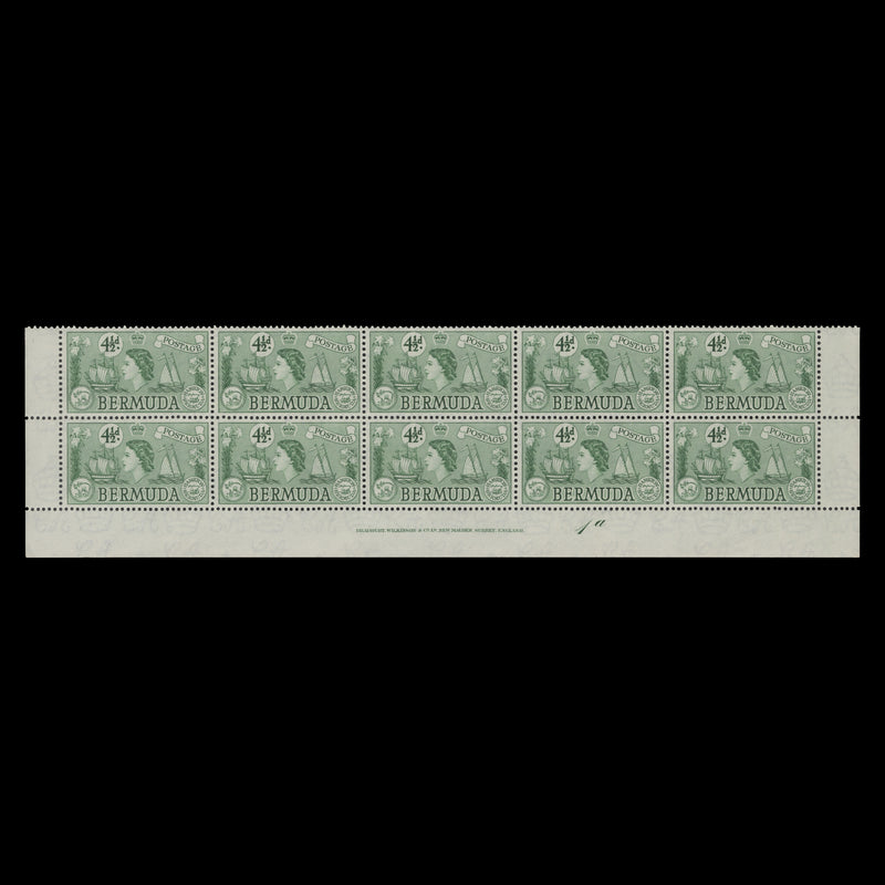 Bermuda 1954 (MNH) 4½d Sea Venture imprint/plate 1a block
