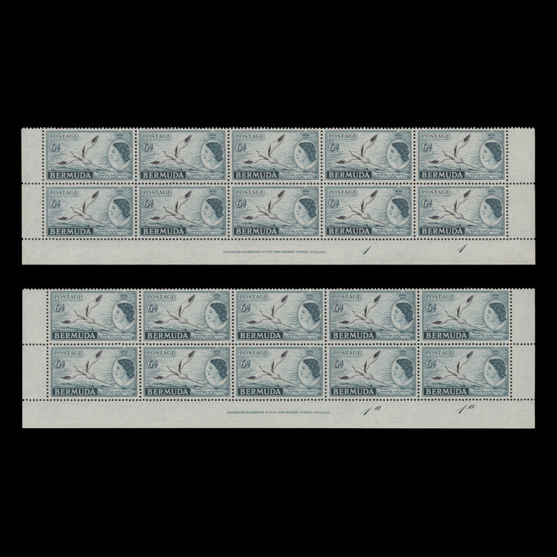 Bermuda 1954 (MNH) 6d White-Tailed Tropic Bird imprint/plate blocks