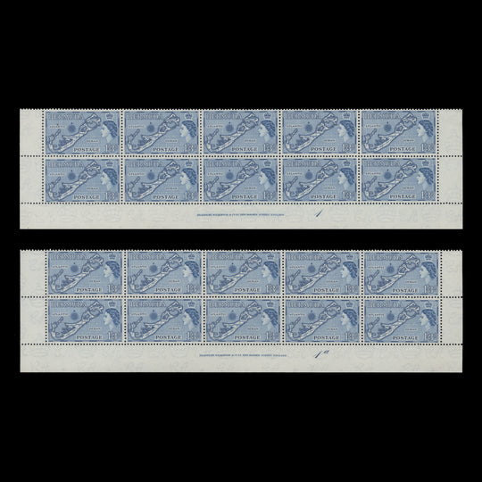 Bermuda 1954 (MLH) 1s3d Map imprint/plate blocks, die I, greenish-blue shade