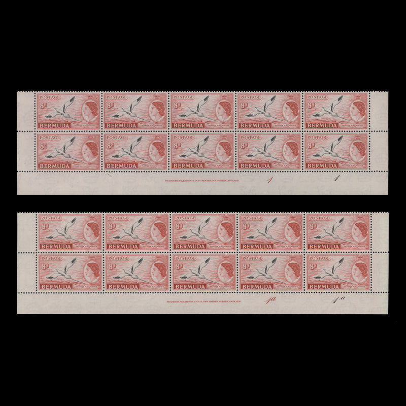 Bermuda 1955 (MNH) 8d White-Tailed Tropic Bird imprint/plate blocks