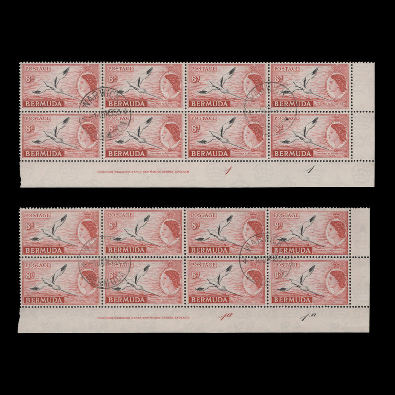 Bermuda 1955 (Used) 8d White-Tailed Tropic Bird imprint/plate blocks