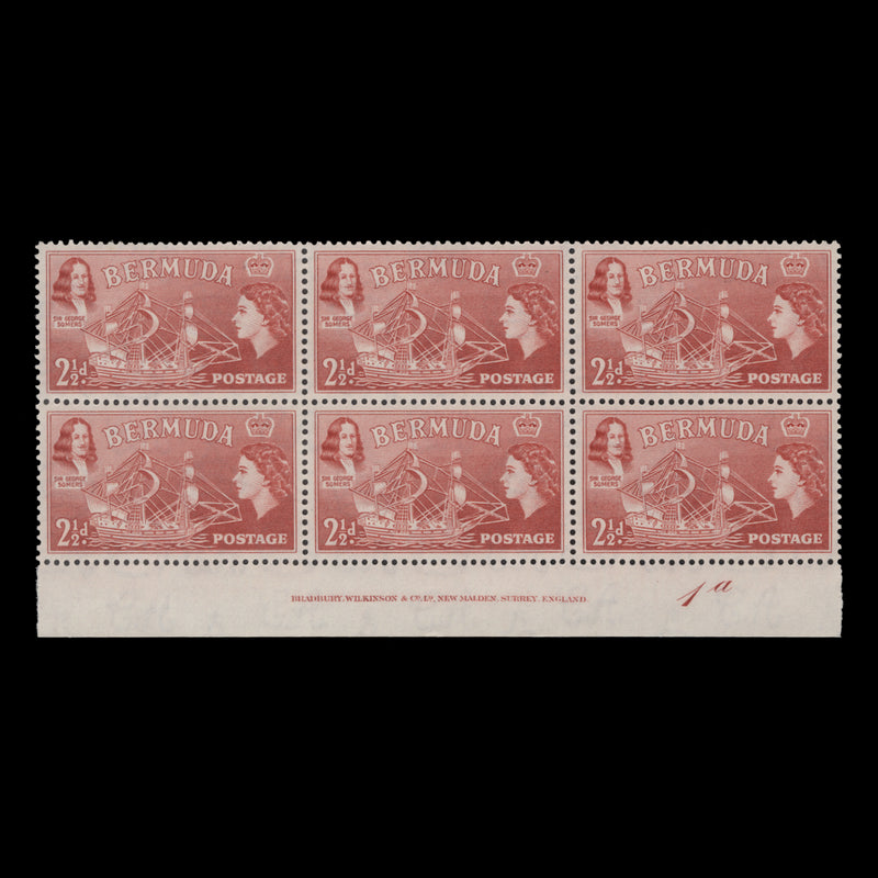Bermuda 1956 (MNH) 2½d Sir George Somers imprint/plate 1a block