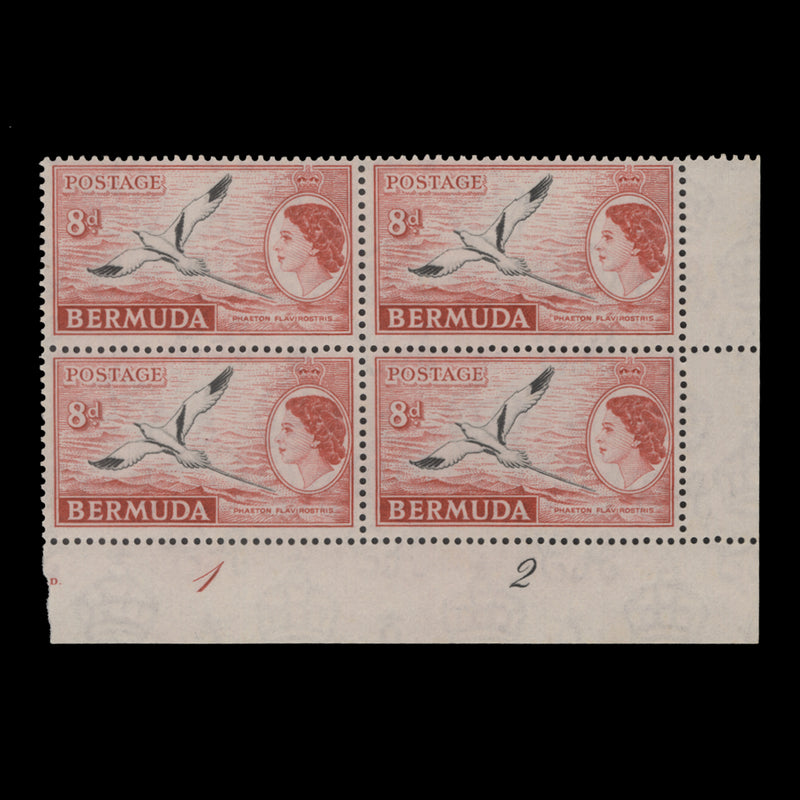 Bermuda 1956 (MNH) 8d White-Tailed Tropic Bird plate 1–2 block