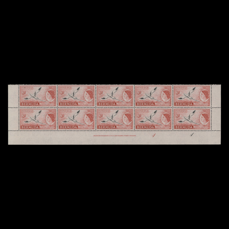 Bermuda 1956 (MNH) 8d White-Tailed Tropic Bird imprint/plate 1–1 block