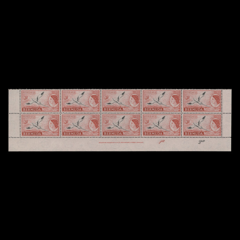 Bermuda 1956 (MNH) 8d White-Tailed Tropic Bird imprint/plate 1a–2a block