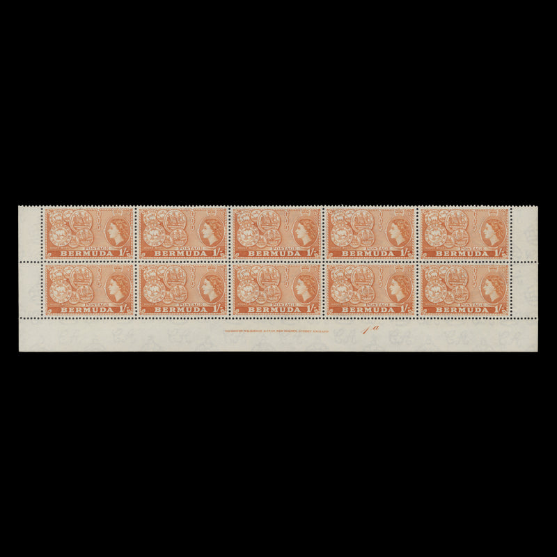 Bermuda 1956 (MNH) 1s Early Coinage imprint/plate 1a block