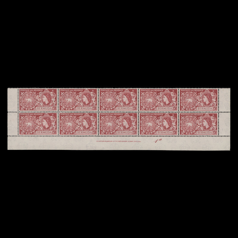 Bermuda 1956 (MNH) 5s Tog Coin imprint/plate 1a block