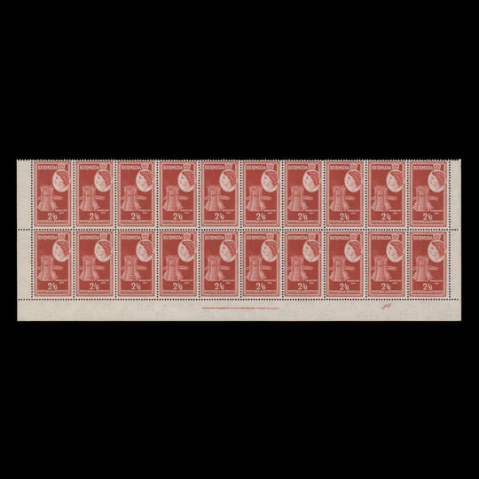 Bermuda 1957 (MNH) 2s6d Warwick Fort imprint/plate 1a block