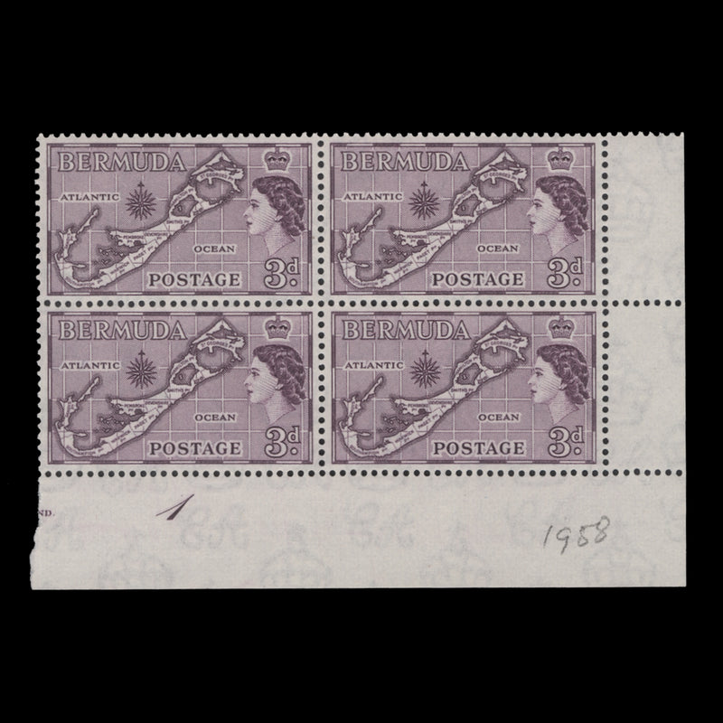 Bermuda 1958 (MNH) 3d Map plate 1 block, die II