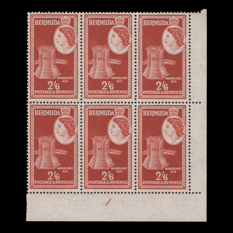 Bermuda 1958 (MNH) 2s6d Warwick Fort plate 1 block