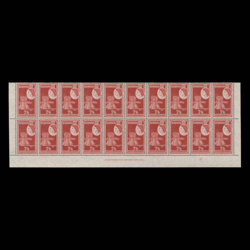 Bermuda 1958 (MNH) 2s6d Warwick Fort imprint/plate 1 block