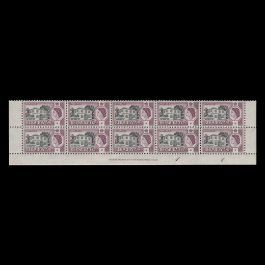 Bermuda 1959 (MNH) 6d Perot's Post Office imprint/plate 1–1 block