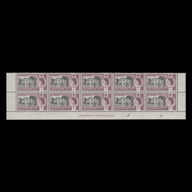 Bermuda 1959 (MNH) 6d Perot's Post Office imprint/plate 1–1 block