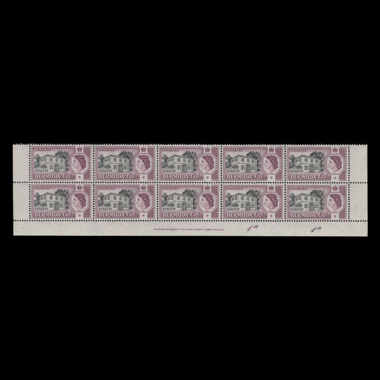 Bermuda 1959 (MNH) 6d Perot's Post Office imprint/plate 1a–1a block