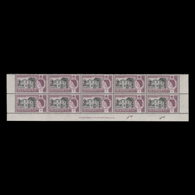 Bermuda 1959 (MNH) 6d Perot's Post Office imprint/plate 1a–1a block