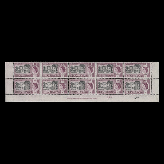 Bermuda 1959 (MNH) 6d Perot's Post Office imprint/plate 2a–1a block