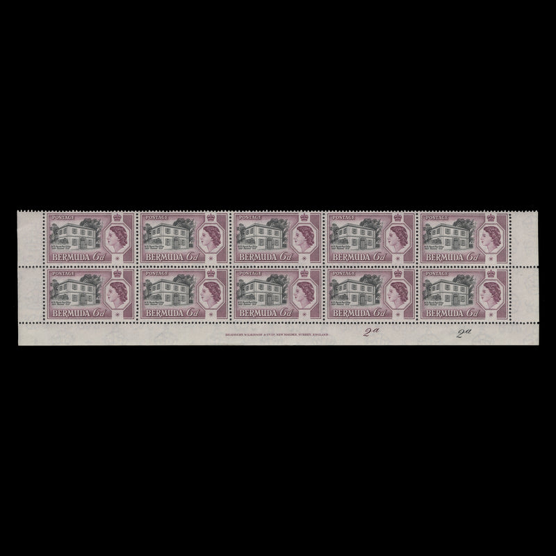 Bermuda 1959 (MNH) 6d Perot's Post Office imprint/plate 2a–2a block