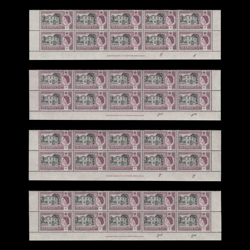 Bermuda 1959 (MNH) 6d Perot's Post Office imprint/plate blocks