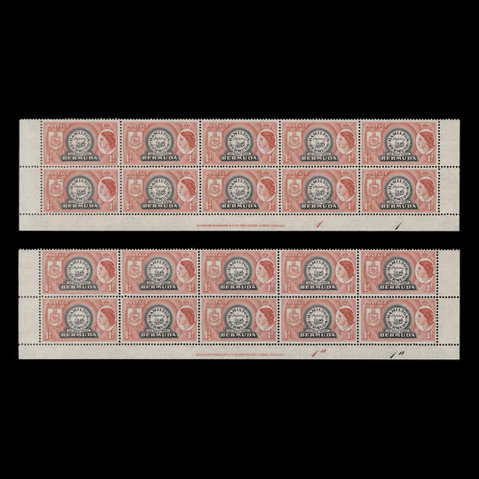Bermuda 1960 (MLH) 1d Postmaster Perot's Stamp imprint/plate blocks