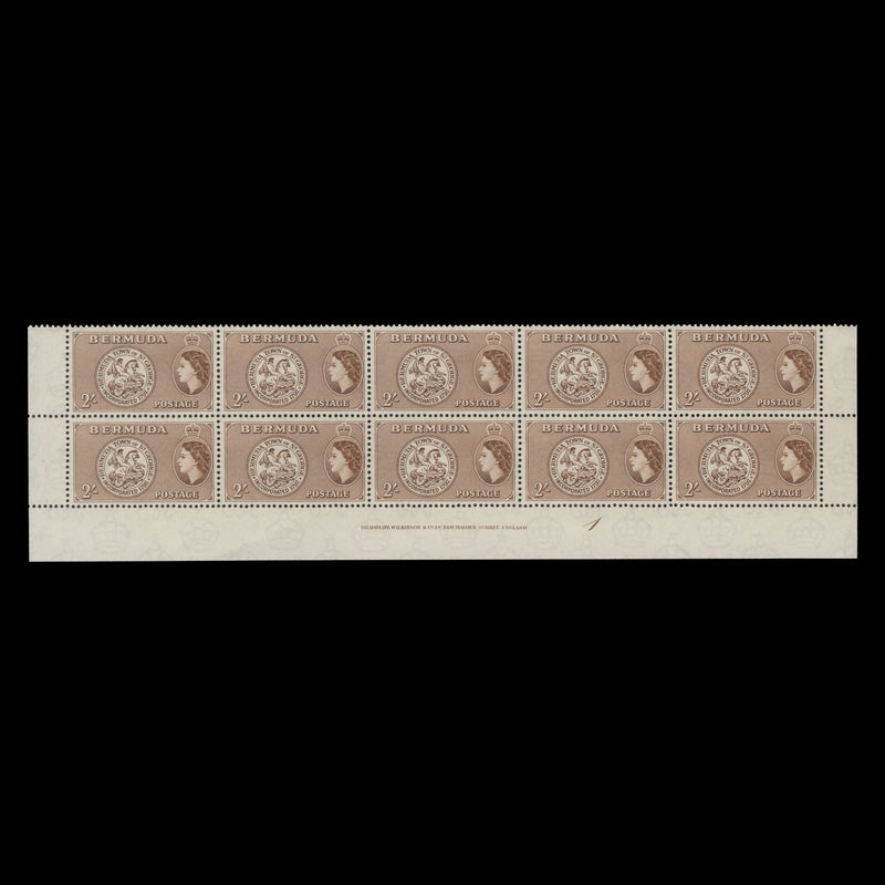 Bermuda 1962 (MLH) 2s Arms of St George imprint/plate 1 block