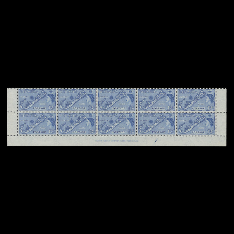 Bermuda 1962 (MLH) 1s3d Map plate 1 imprint/block, die II, bright blue shade