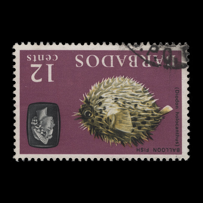 Barbados 1965 (Variety) 12c Balloon Fish with inverted watermark