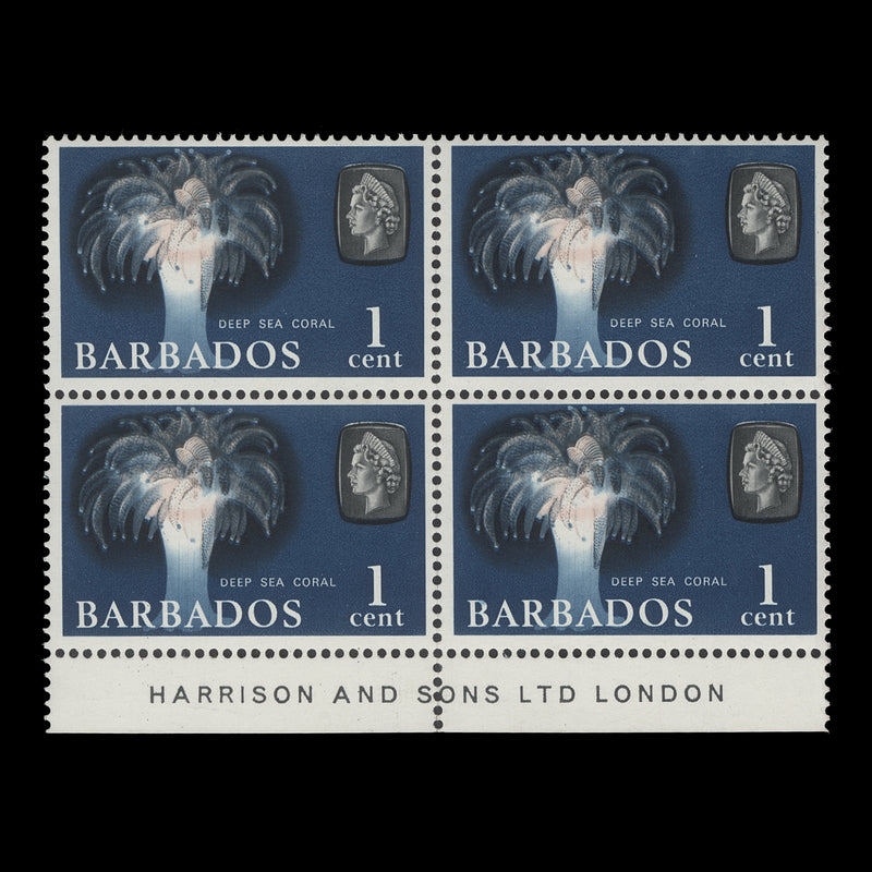 Barbados 1966 (MNH) 1c Deep Sea Coral imprint block