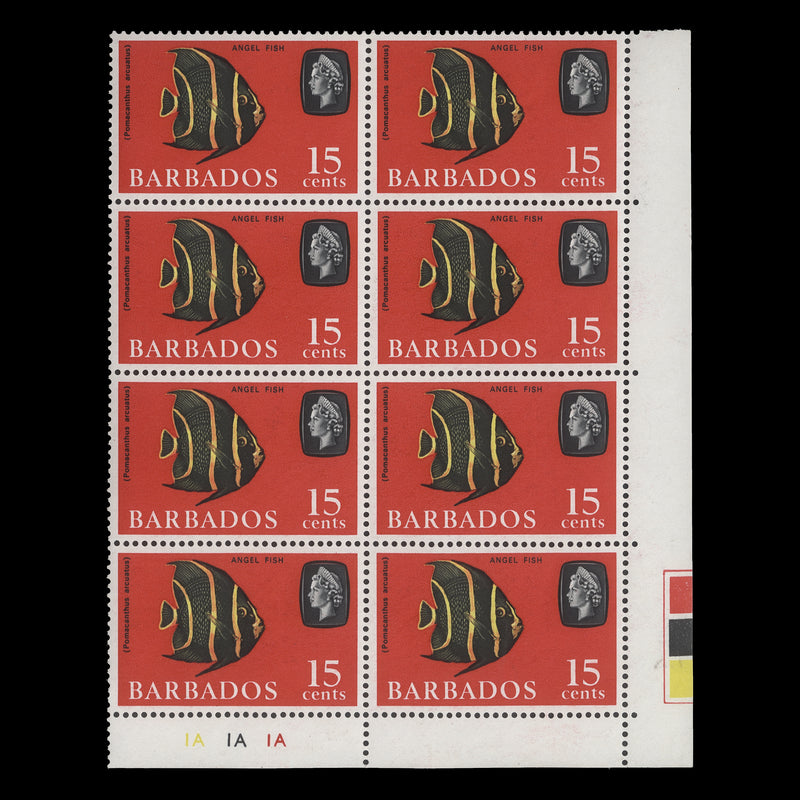 Barbados 1966 (MNH) 15c Angel Fish plate block
