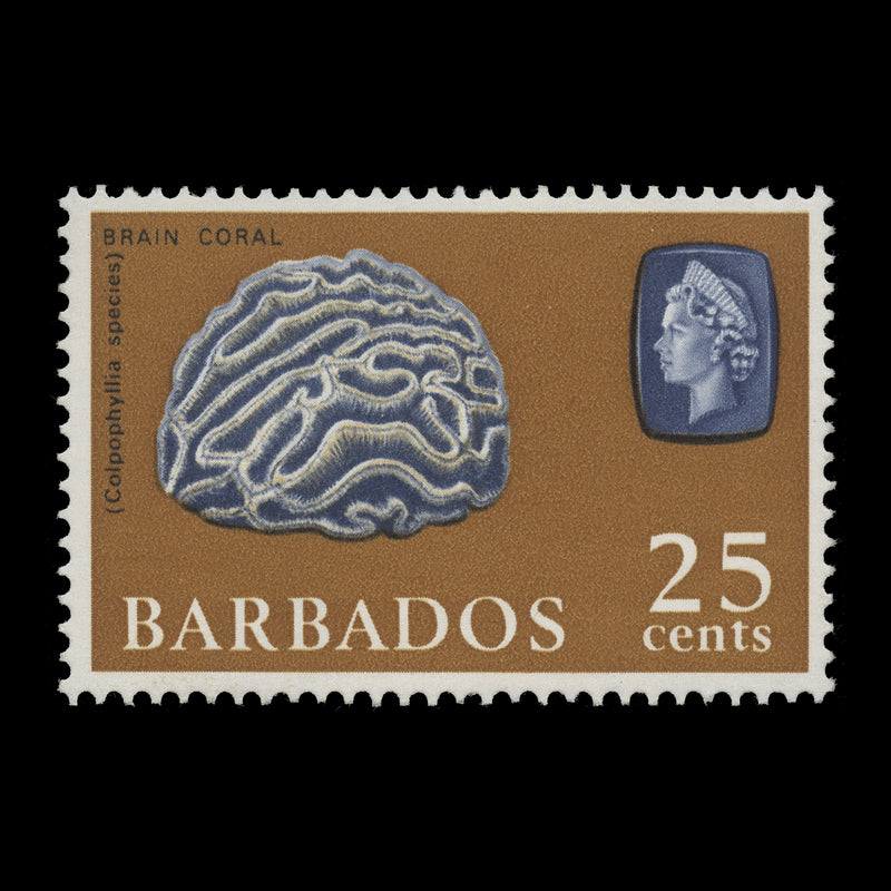 Barbados 1966 (Variety) 25c Brain Coral with watermark to right