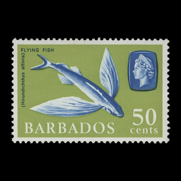 Barbados 1966 (Variety) 50c Flying Fish with watermark to right –