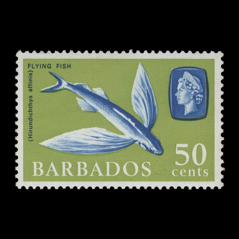 Barbados 1966 (Variety) 50c Flying Fish with watermark to right