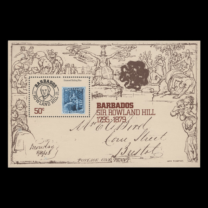 Barbados 1979 (Variety) Rowland Hill Death Centenary miniature sheet with watermark to left
