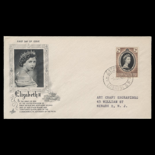 Bechuanaland 1953 (FDC) 2d Coronation, LOBATSI