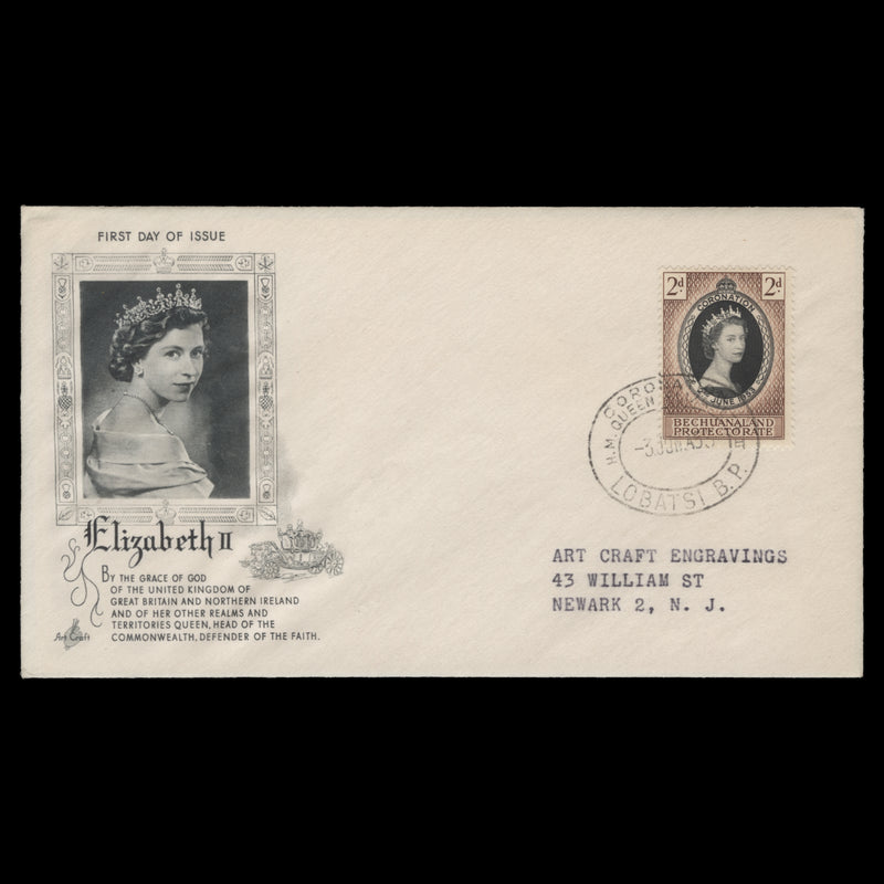 Bechuanaland 1953 (FDC) 2d Coronation, LOBATSI