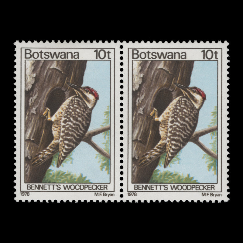 Botswana 1978 (Variety) 10t Bennett's Woodpecker pair with 'C' flaw