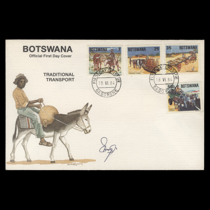 Botswana 1984 Traditional Transport first day cover signed by Stephen Mogotsi