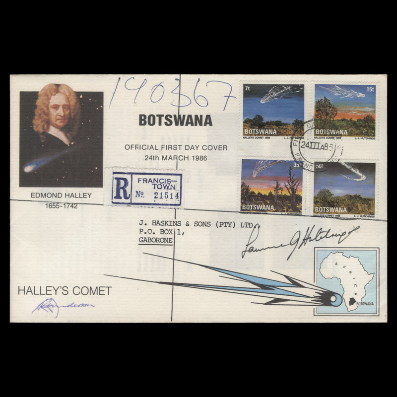 Botswana 1986 Appearance of Halley's Comet first day cover signed by designers
