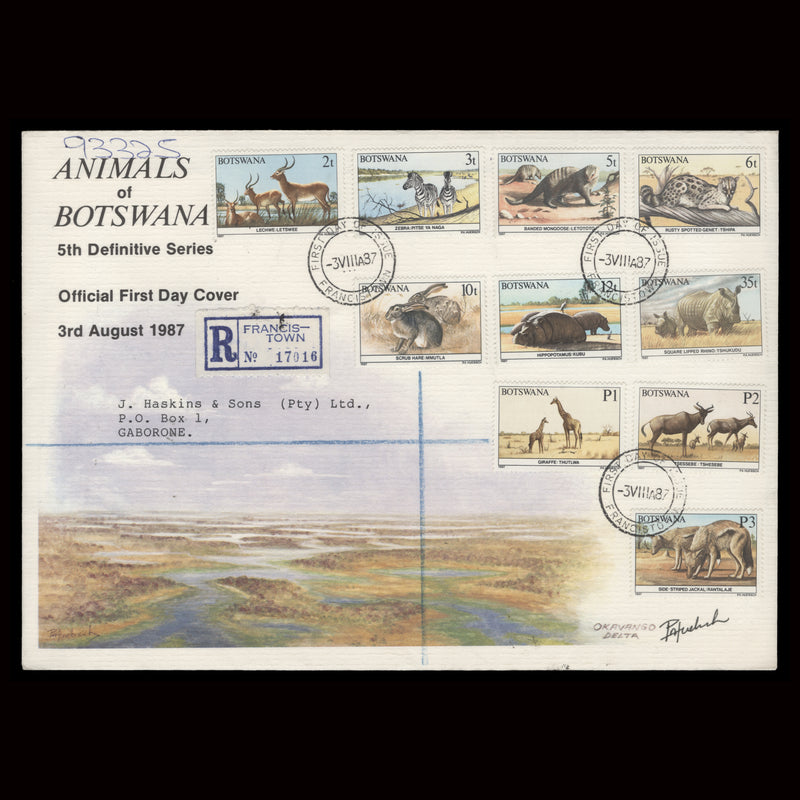 Botswana 1987 Wildlife Definitives first day covers signed by designer