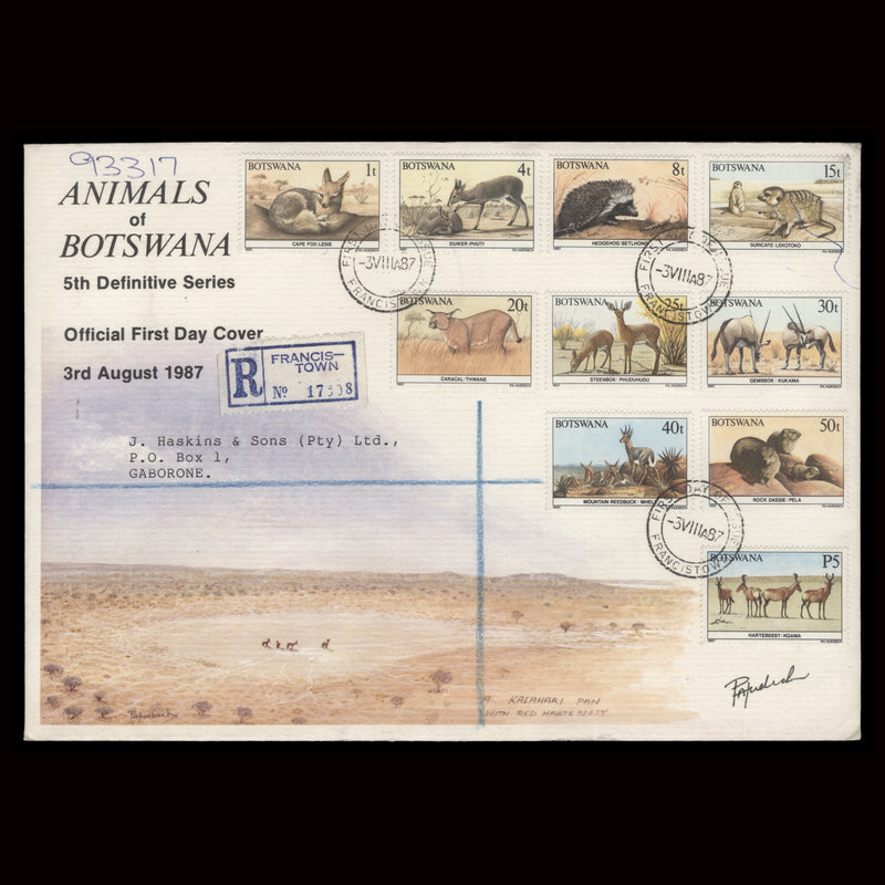 Botswana 1987 Wildlife Definitives first day covers signed by designer