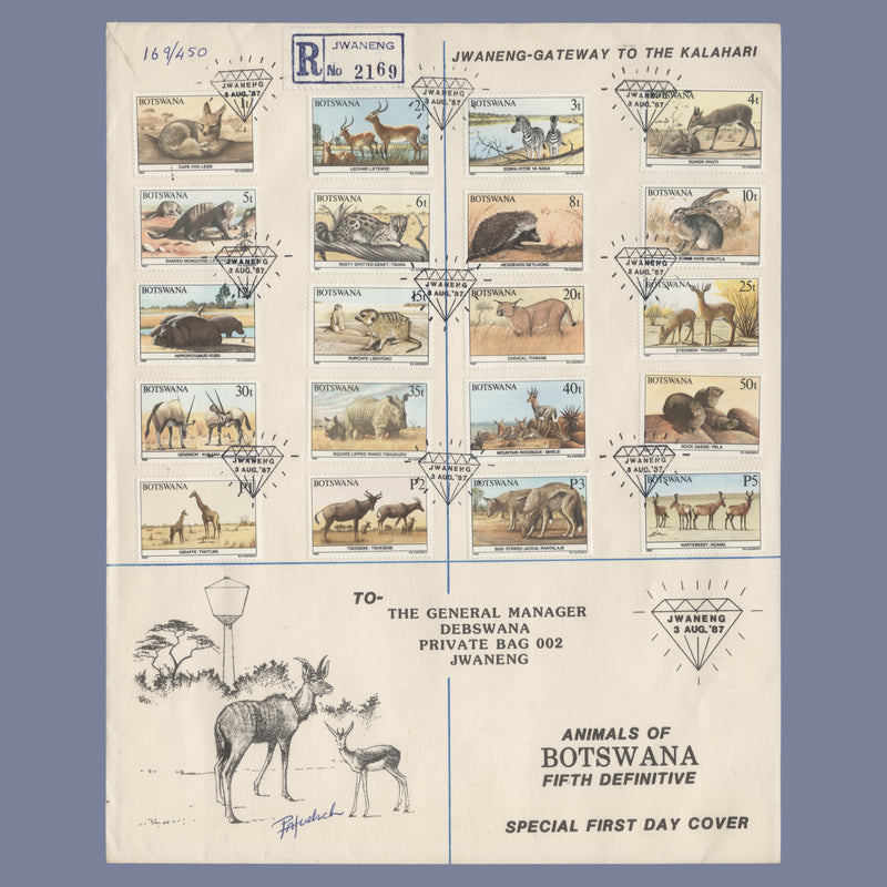 Botswana 1987 Wildlife Definitives first day cover signed by Philip Huebsch